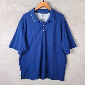 ARROW Performance Shirt Mens 2XLT Royal Blue Striped Polo Short Sleeve Polyester